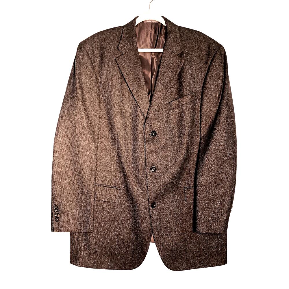 Oscar De La Renta Suit Jacket Blazer Gray Lambs Wool Notched Lapel Size 46L